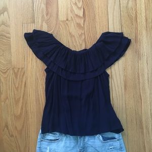 Navy Blue Off the Shoulder Top